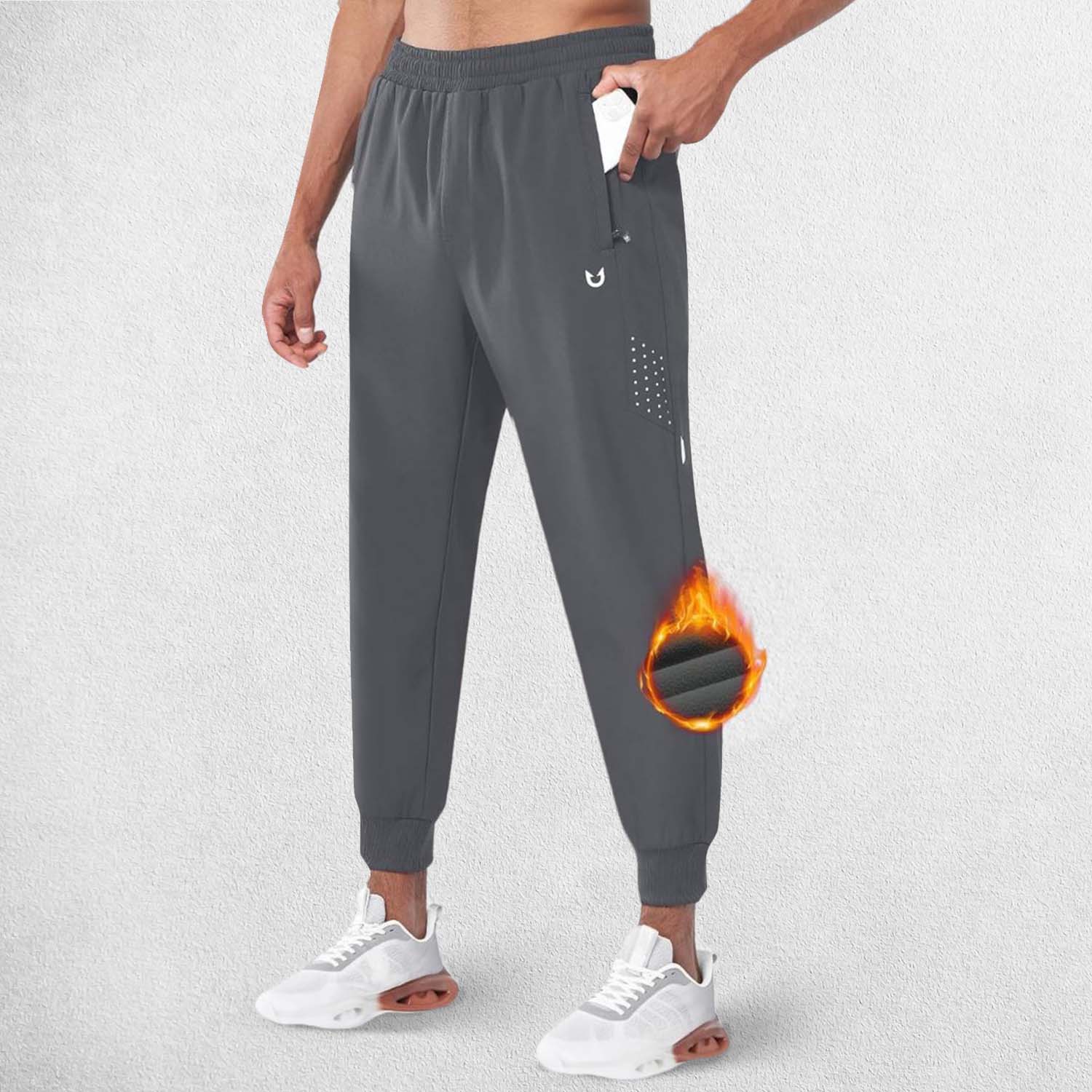 Mode Wearing Dark Grey GPW Men's Fleece Trousers Athletic Warm Winter Workout Pants with Pockets