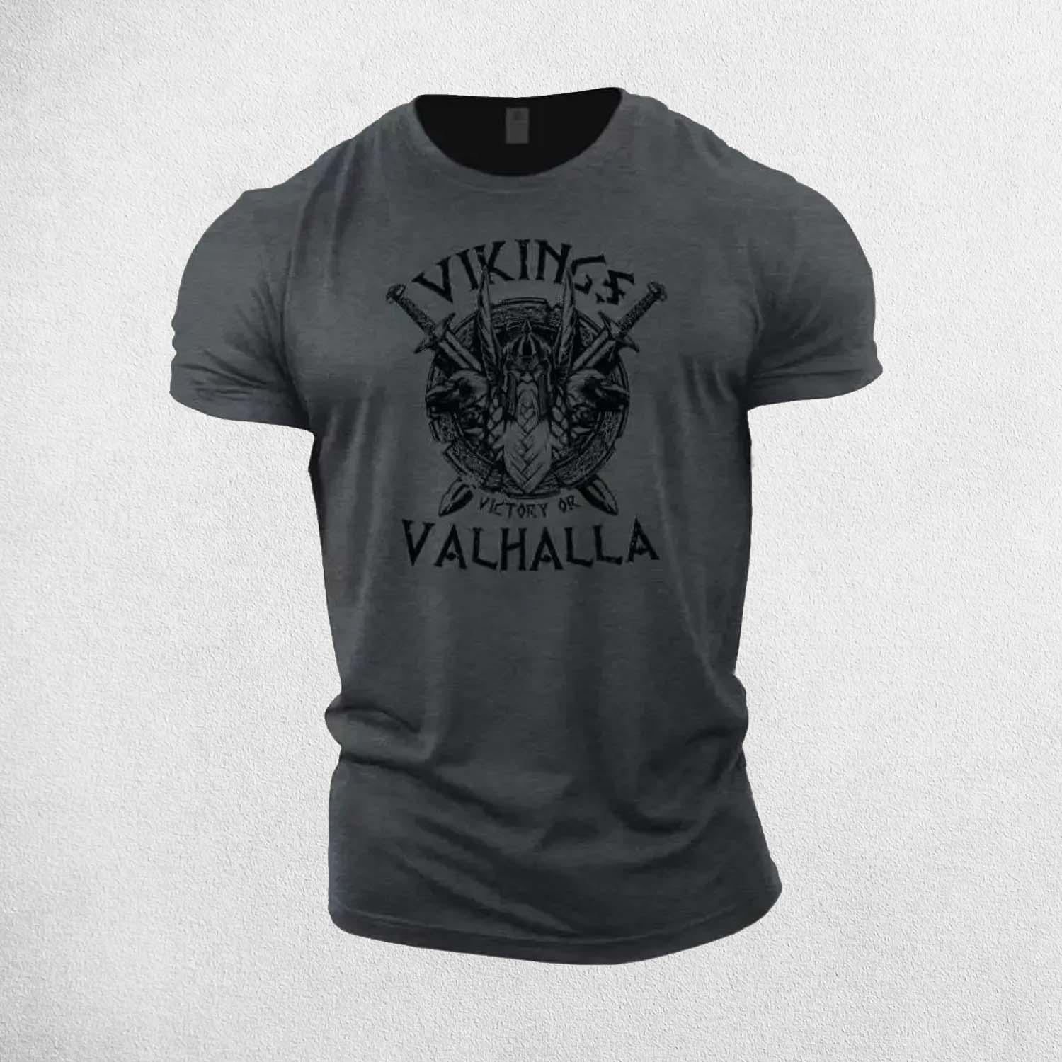 Dark Grey Quick-dry breathable Viking print t-shirt for gym and casual wear