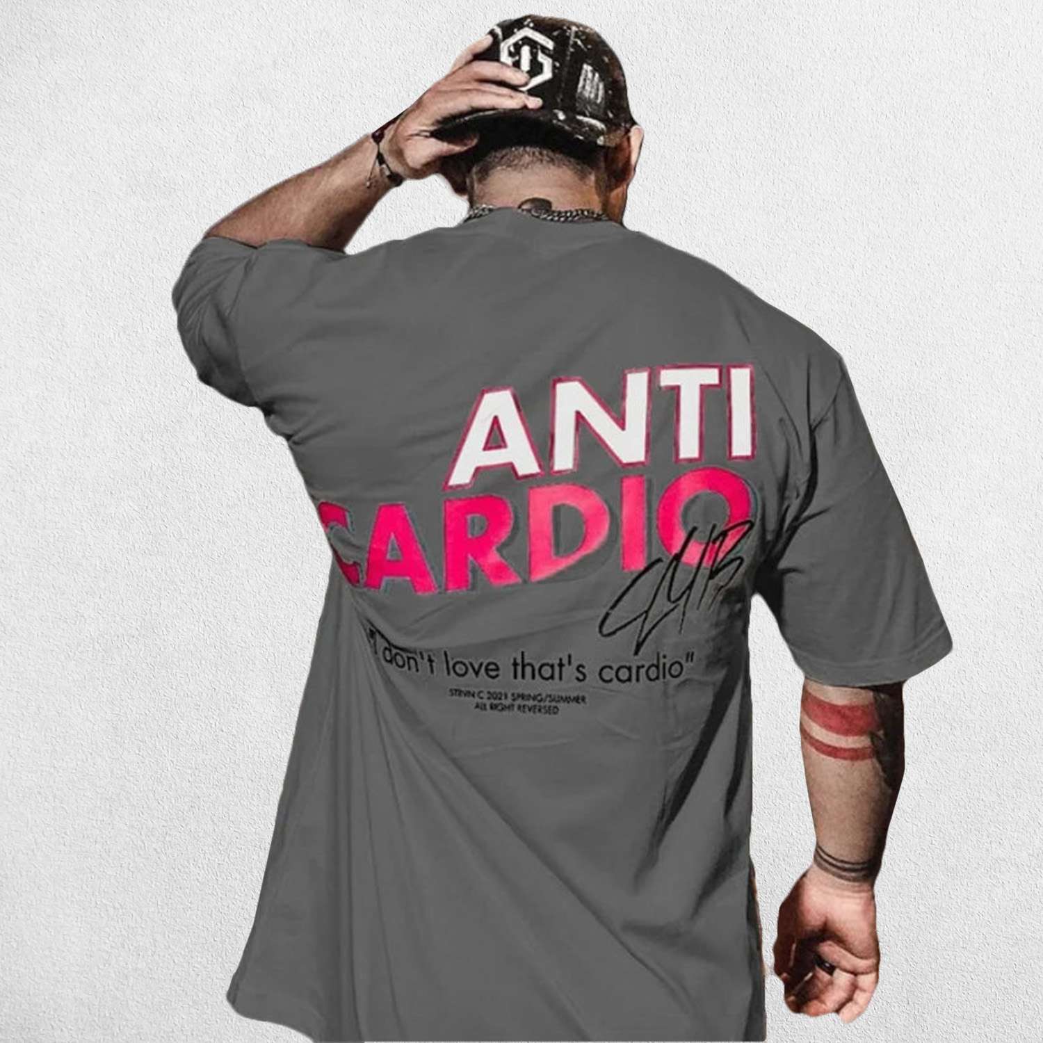 Back view of Dark Grey Unisex Anti Cardio Premium Cotton Casual Oversized Workout Shirt