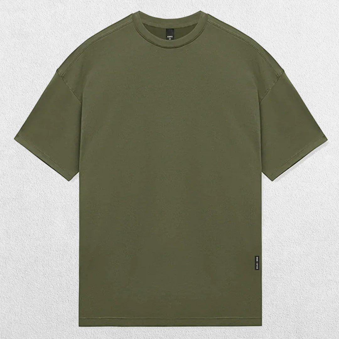 Close-up of Dark Olive Grey GPW Men's Summer Quick-Dry Gym Casual Tee in a studio background
