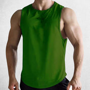 Close-up of Green Stretchy and Sweat-Wicking Fabric on PowerFit Tank Top