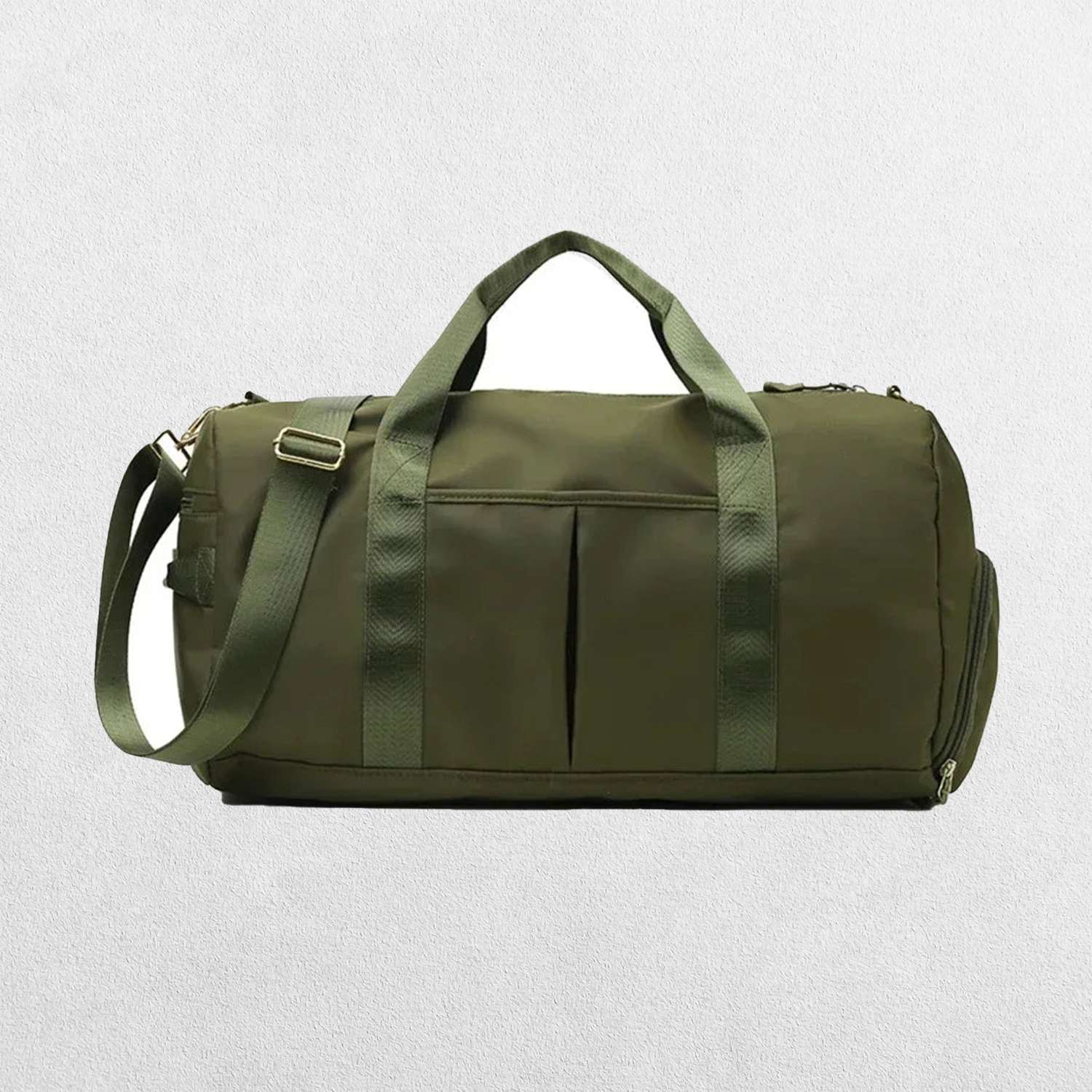 Green GPW Gym Bag with external quick-access pockets.