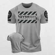 Close-up of the Grey GPW Gymish Printed Muscle Man Gym T-Shirt - Funny Workout Tee