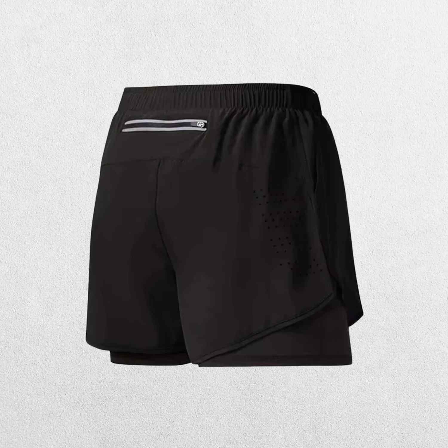 "GPW High-Performance Men’s Running Shorts in black, front view highlighting the sleek athletic fit, lightweight fabric, and elastic waistband against a clean studio background."