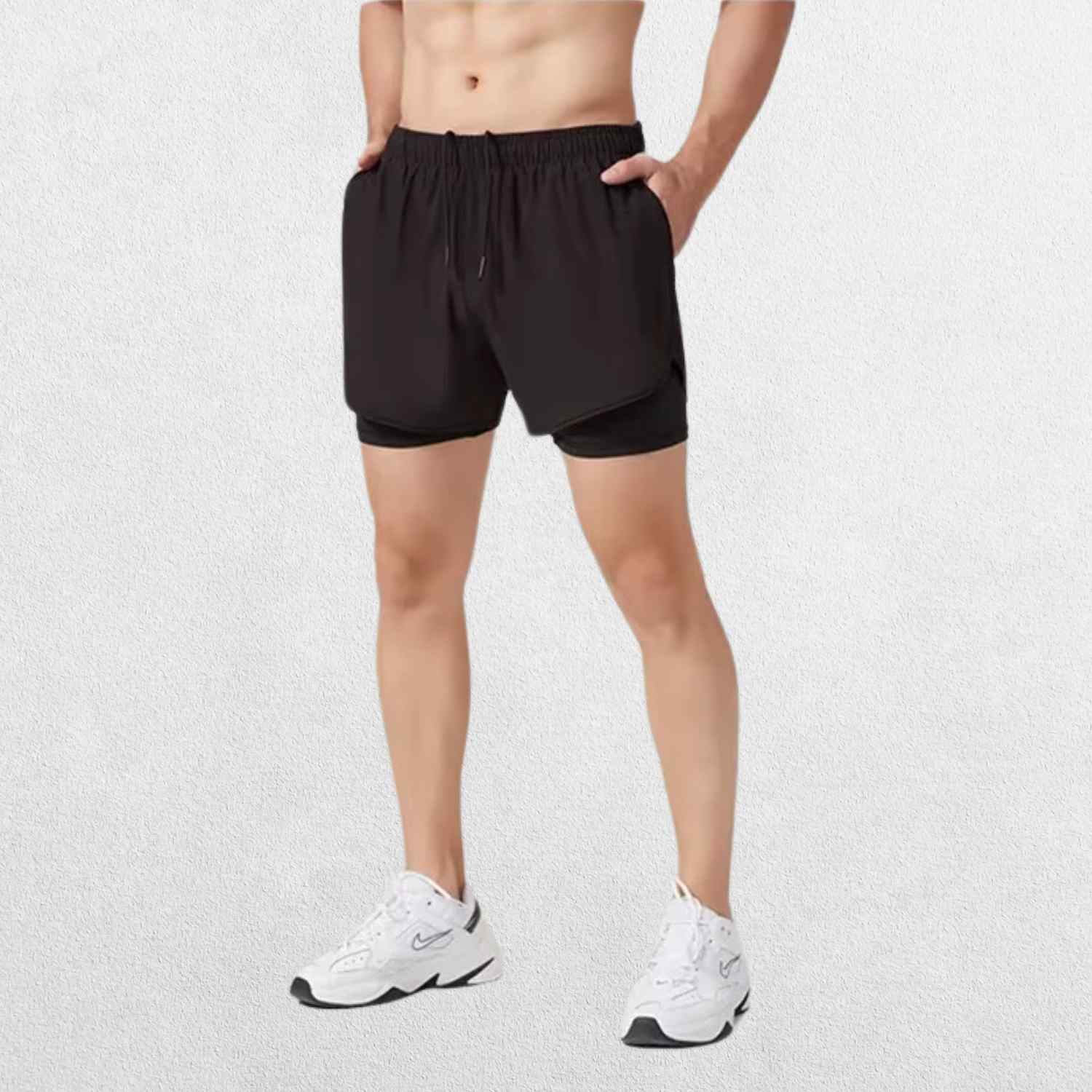 GPW High-Performance Men’s Running Shorts in black, front view highlighting the sleek athletic fit, lightweight fabric, and elastic waistband against a clean studio background."