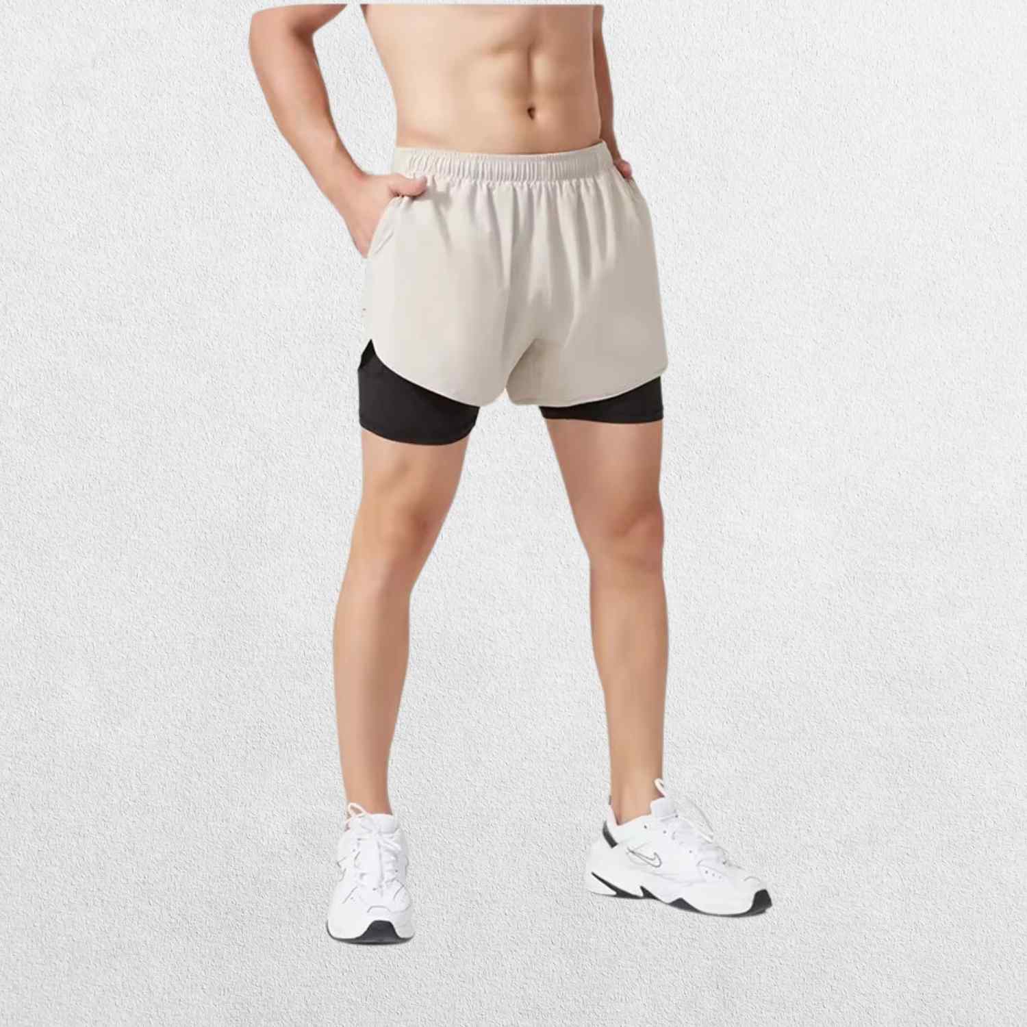 "GPW High-Performance Men’s Running Shorts in white, front view displaying the clean, minimalist design with breathable, lightweight fabric against a studio background."