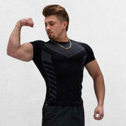 GPW High-Performance Quick-Dry Sports T-Shirt in black, front view displaying the sleek, versatile design with breathable, quick-dry fabric against a studio background.