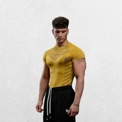 GPW High-Performance Quick-Dry Sports T-Shirt in yellow, front view highlighting the vibrant color, moisture-wicking material, and comfortable fit against a clean studio backdrop.