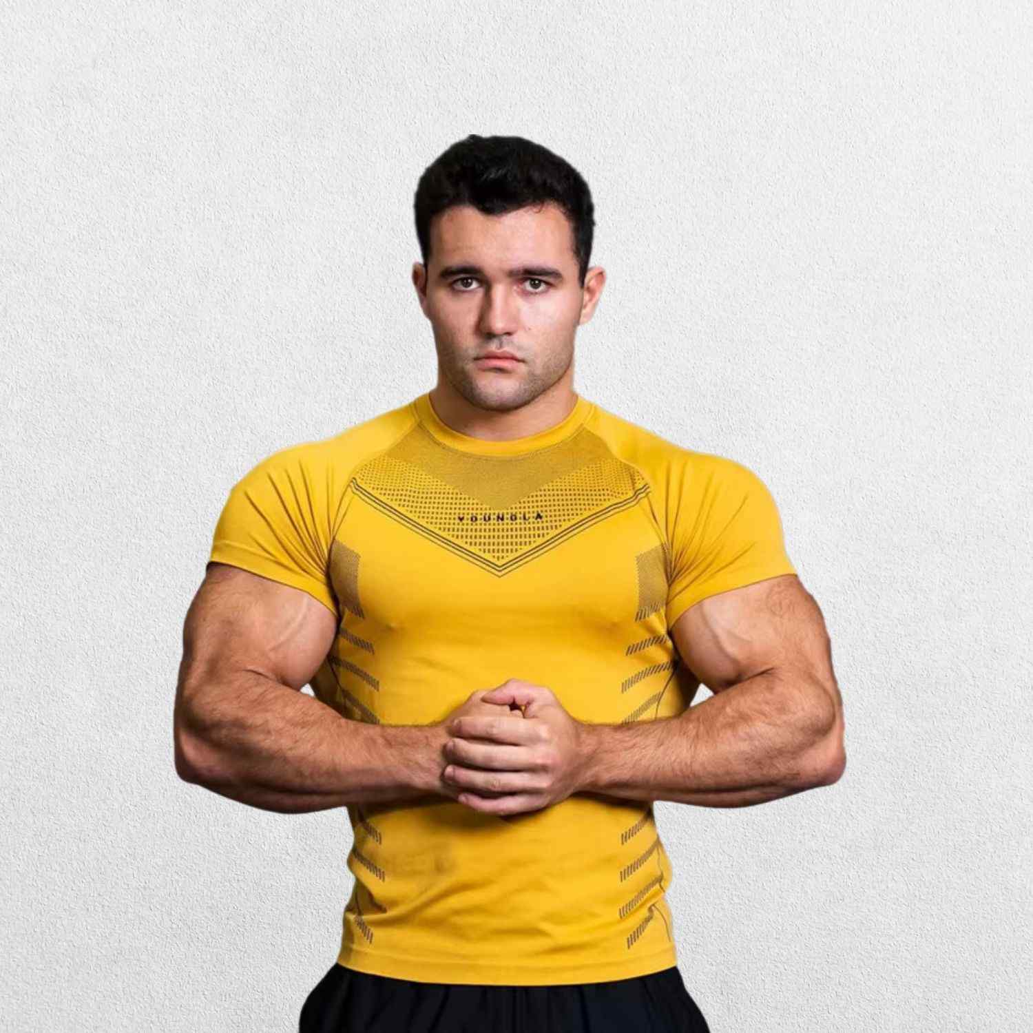 GPW High-Performance Quick-Dry Sports T-Shirt in yellow, front view highlighting the vibrant color, moisture-wicking material, and comfortable fit against a clean studio backdrop.