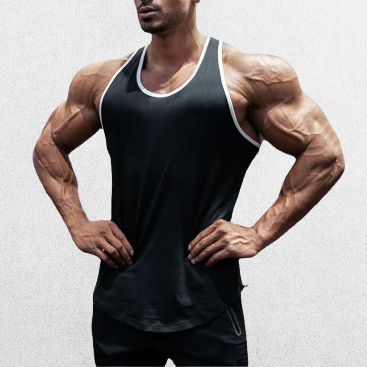 GPW High-Performance Slim Fit Training Top Black Front View 2 in a studio background