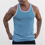 GPW High-Performance Slim Fit Training Top Blue Front View in Studio Background