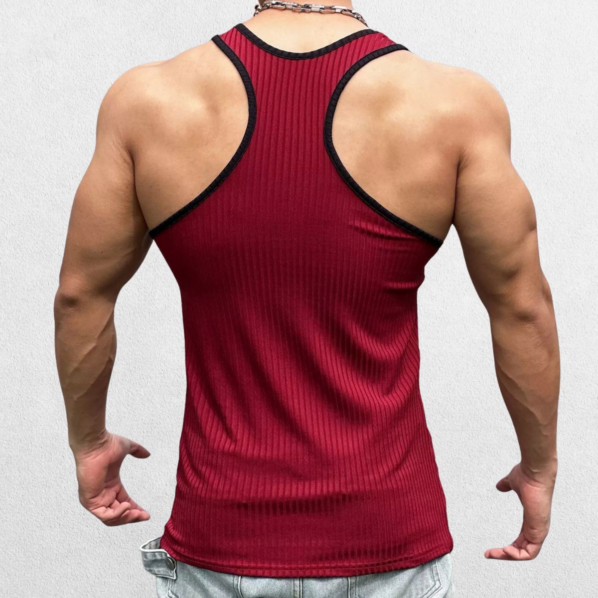 GPW High-Performance Slim Fit Training Top Red Back View in Studio Background