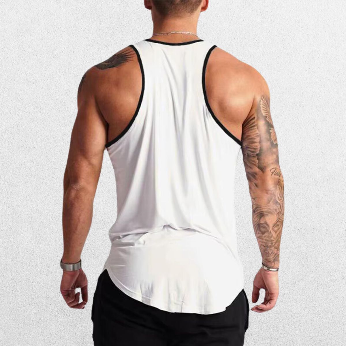 GPW High-Performance Slim Fit Training Top White Back View in Studio Background