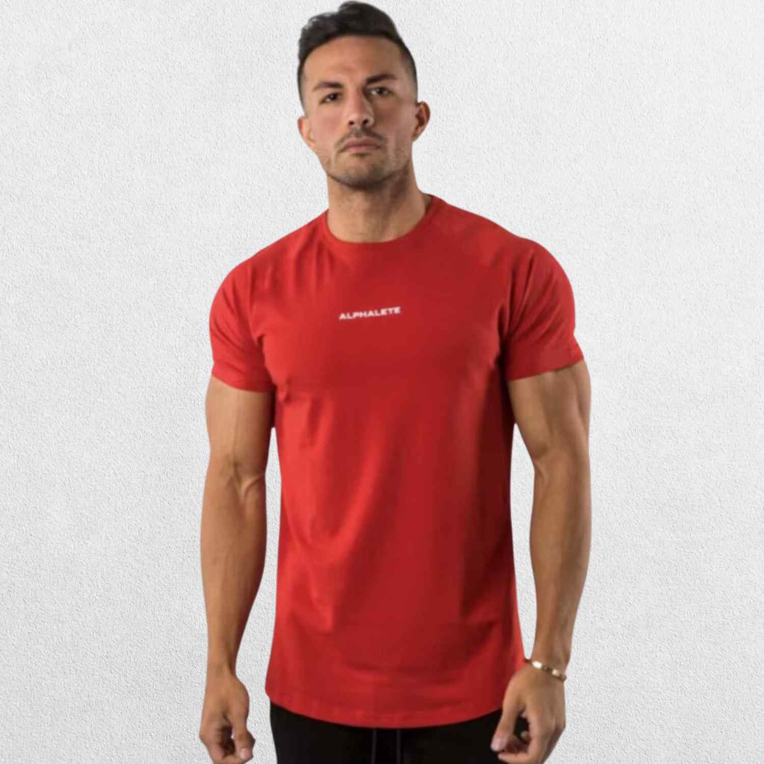 GPW High-Performance Workout T-Shirt in red, front view showcasing the bold color, athletic fit, and moisture-wicking fabric against a clean studio background.
