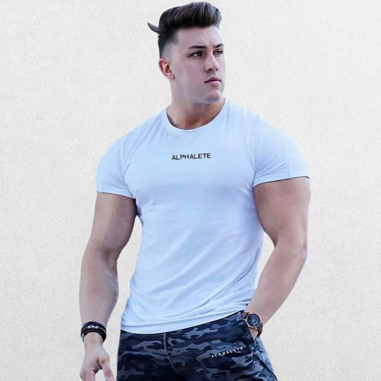 GPW High-Performance Workout T-Shirt in white, front view displaying the crisp, clean look with a lightweight, sweat-wicking fabric against a simple studio backdrop.