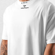 Close-up of premium cotton fabric in a White loose-fit gym shirt.