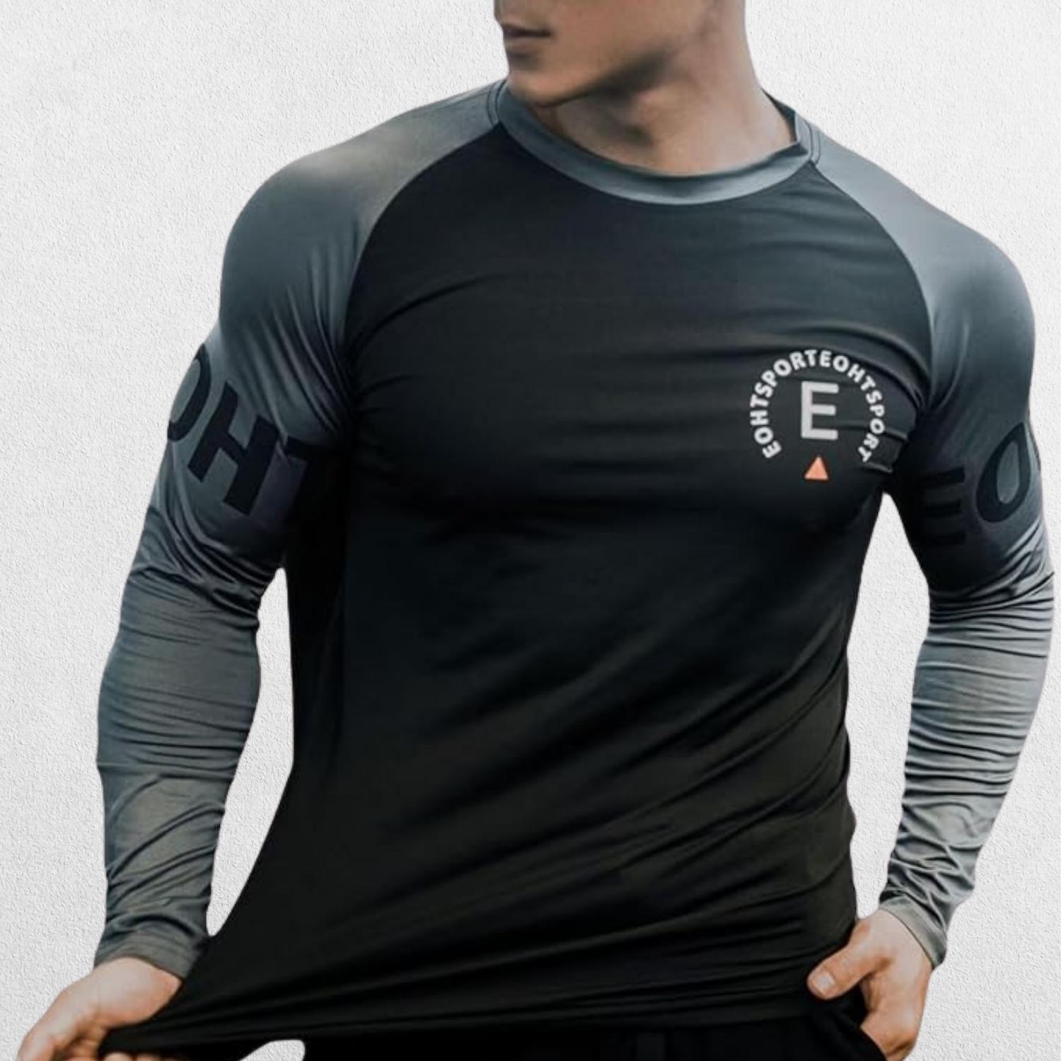 GPW Men’s Bodybuilding Long Sleeve Shirt in black with moisture-wicking fabric for gym workouts and active sports.