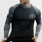 GPW Men’s Bodybuilding Long Sleeve Shirt in black with moisture-wicking fabric for gym workouts and active sports.