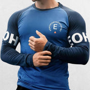 GPW Men’s Bodybuilding Long Sleeve Shirt in blue with slim fit design, perfect for fitness training and casual wear.