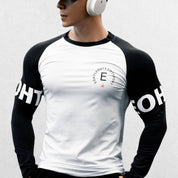 Long Sleeve Shirt in white, breathable and quick-drying fabric for gym performance and casual outings.