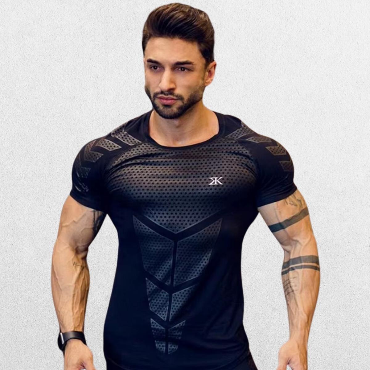 GPW Men’s Compression Quick-Dry T-Shirt in black, featuring a sleek, athletic fit and moisture-wicking fabric.