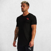 Model wearing moisture-wicking Black GPW slim fit t-shirt