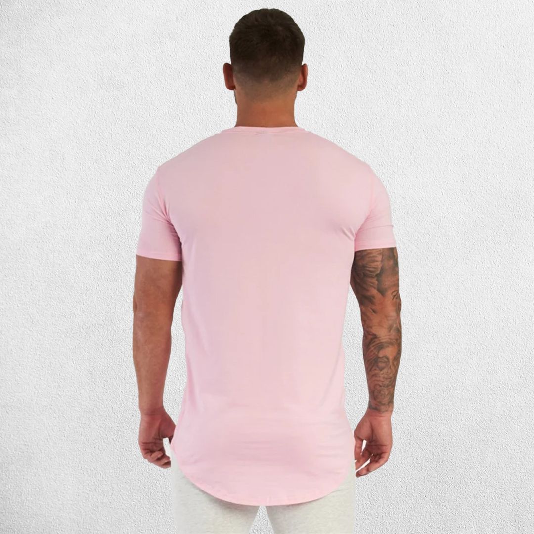 Close-up of pink cotton texture of the GPW slim fit t-shirt