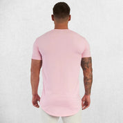 Close-up of pink cotton texture of the GPW slim fit t-shirt
