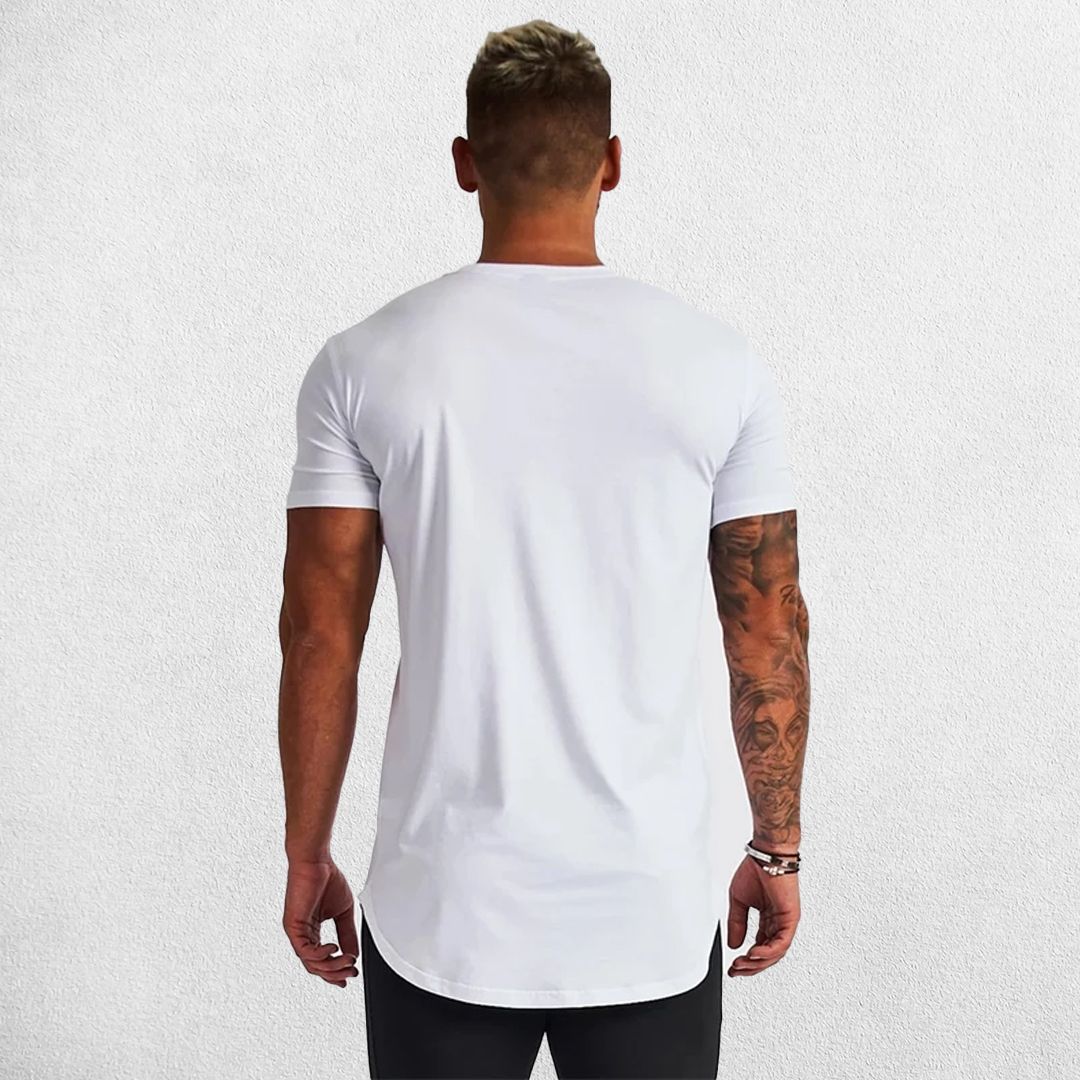 lose-up of cotton texture of the white GPW slim fit t-shirt