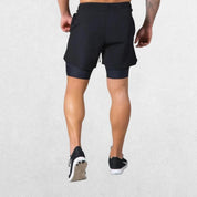 GPW Men's Double-Layered Gym Training Shorts in black, back view with clean stitching and performance-ready fit.