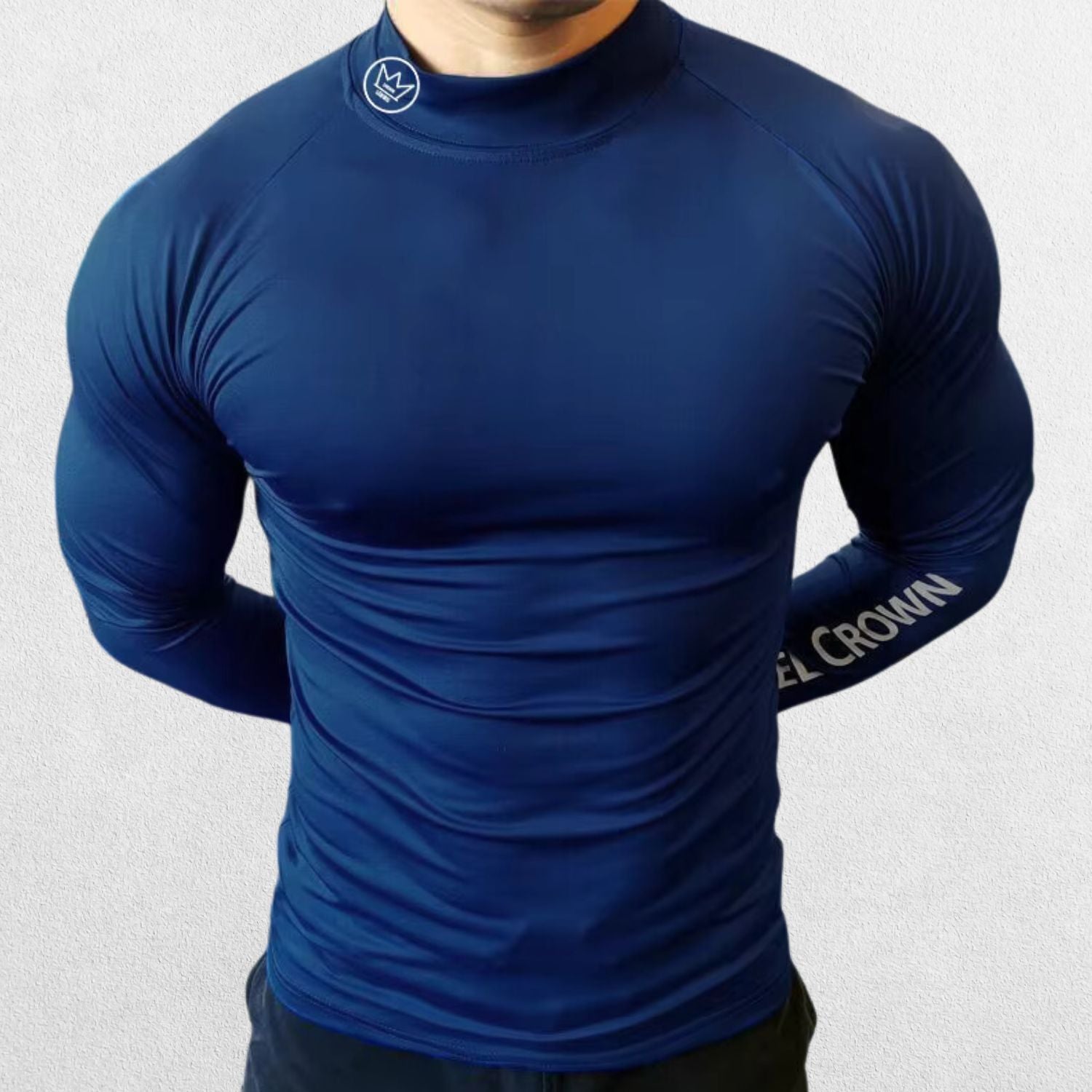GPW Men's High-Performance Athletic Long Sleeve Training T-Shirt Blue Front View 2 in a studio background.