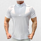 GPW Men's High-Performance Short Sleeve Training Shirt in white, front view displaying the crisp, clean design and lightweight material against a soft studio background.