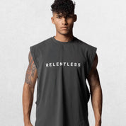 GPW Men's Performance Round Neck Sleeveless Shirt in grey, shown from the front against a minimalistic studio setting."