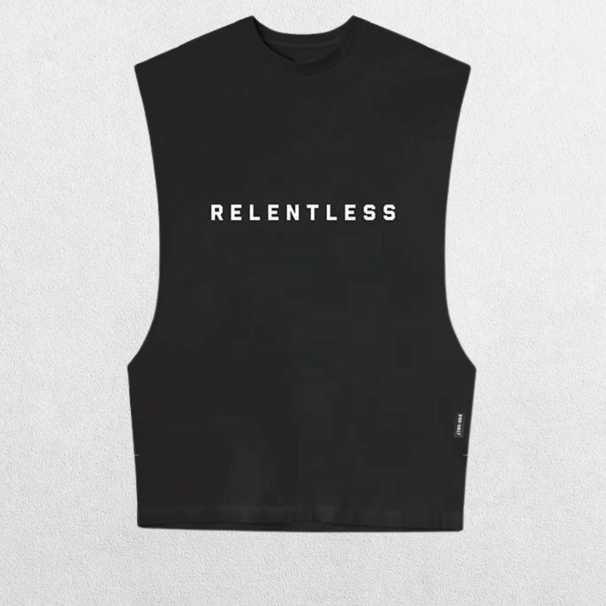 GPW Men's Performance Round Neck Sleeveless Shirt in black, depicted from the front, with a plain studio background that highlights the design.