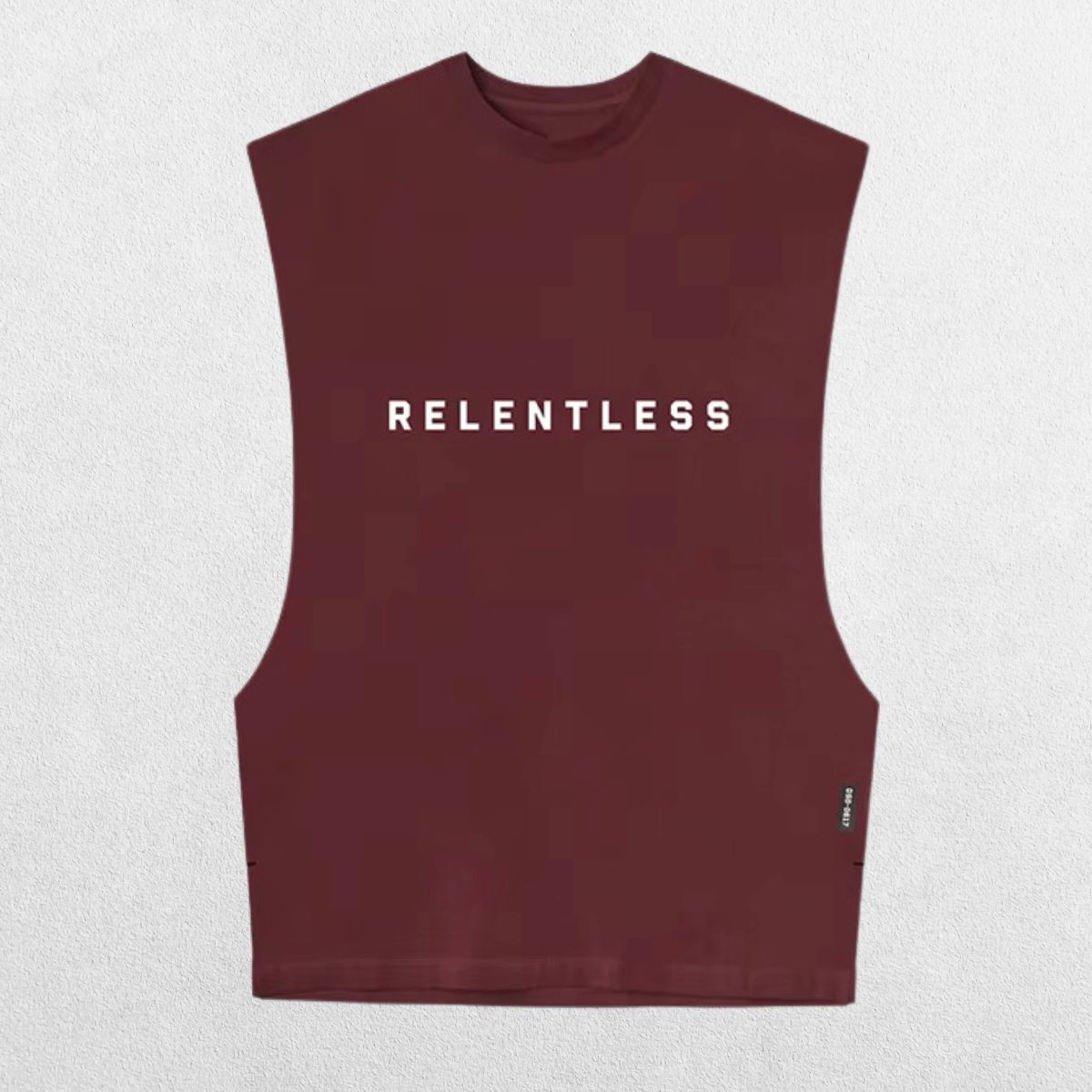 GPW Men's Performance Round Neck Sleeveless Shirt in burgundy, displayed from the front with a soft studio background that complements the rich color.
