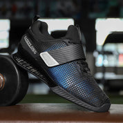 Side view of Black GPW Men’s Squat Shoes showing raised heel design