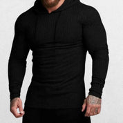 Black Men’s Slim Fit Sport Hoodie showing breathable knitted fabric with no model face visible
