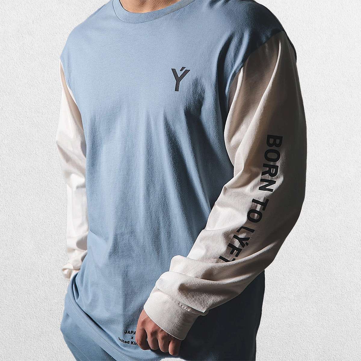 Sky Blue Lightweight fabric close-up of GPW Long-Sleeved Gym Shirt