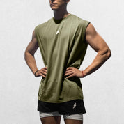 Front view of the GPW Summer Fitness Sports Tank Top in army green, showcasing its breathable mesh and athletic fit.