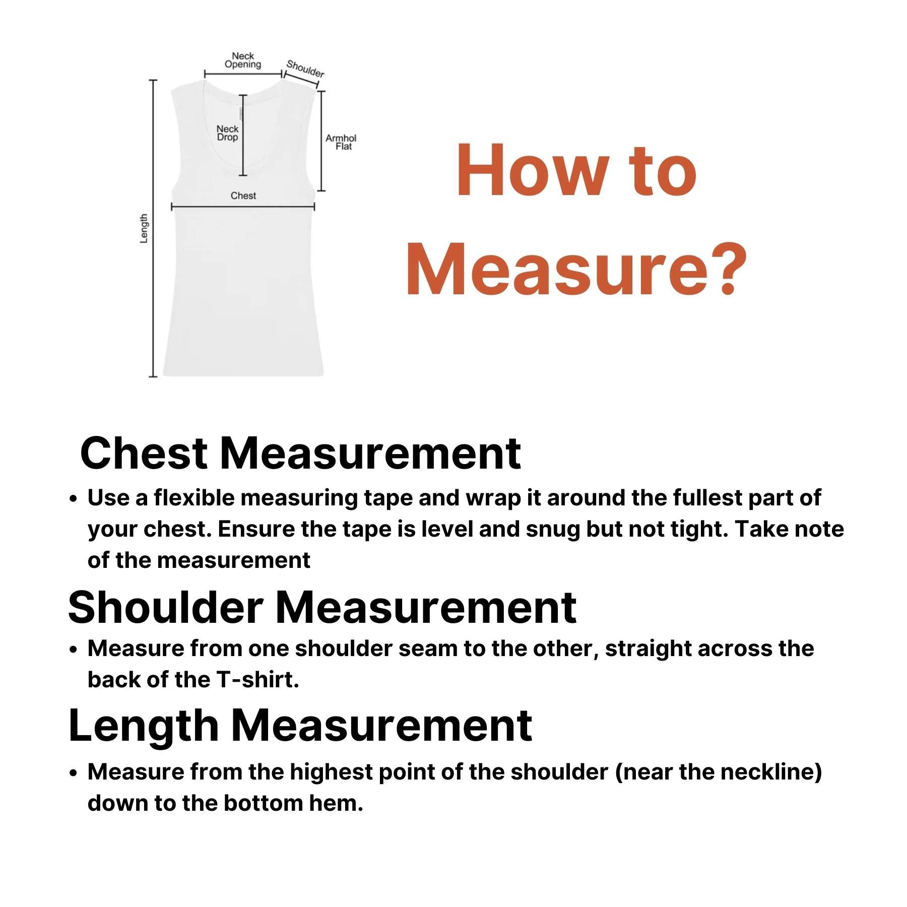 Measurement guide showing how to accurately measure chest,shoulder and length for a perfect fit of the GPW Summer Fitness Sports Tank Top.
