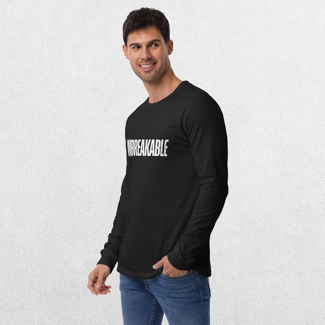 GPW Black Unbreakable Printed Long Sleeve Tee with empowering text design.
