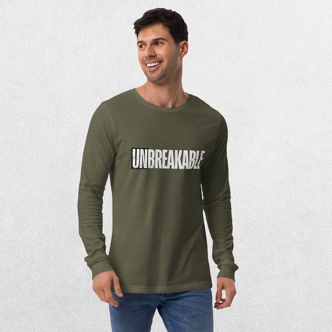 GPW Military Green Unbreakable Printed Long Sleeve Tee with empowering text design.