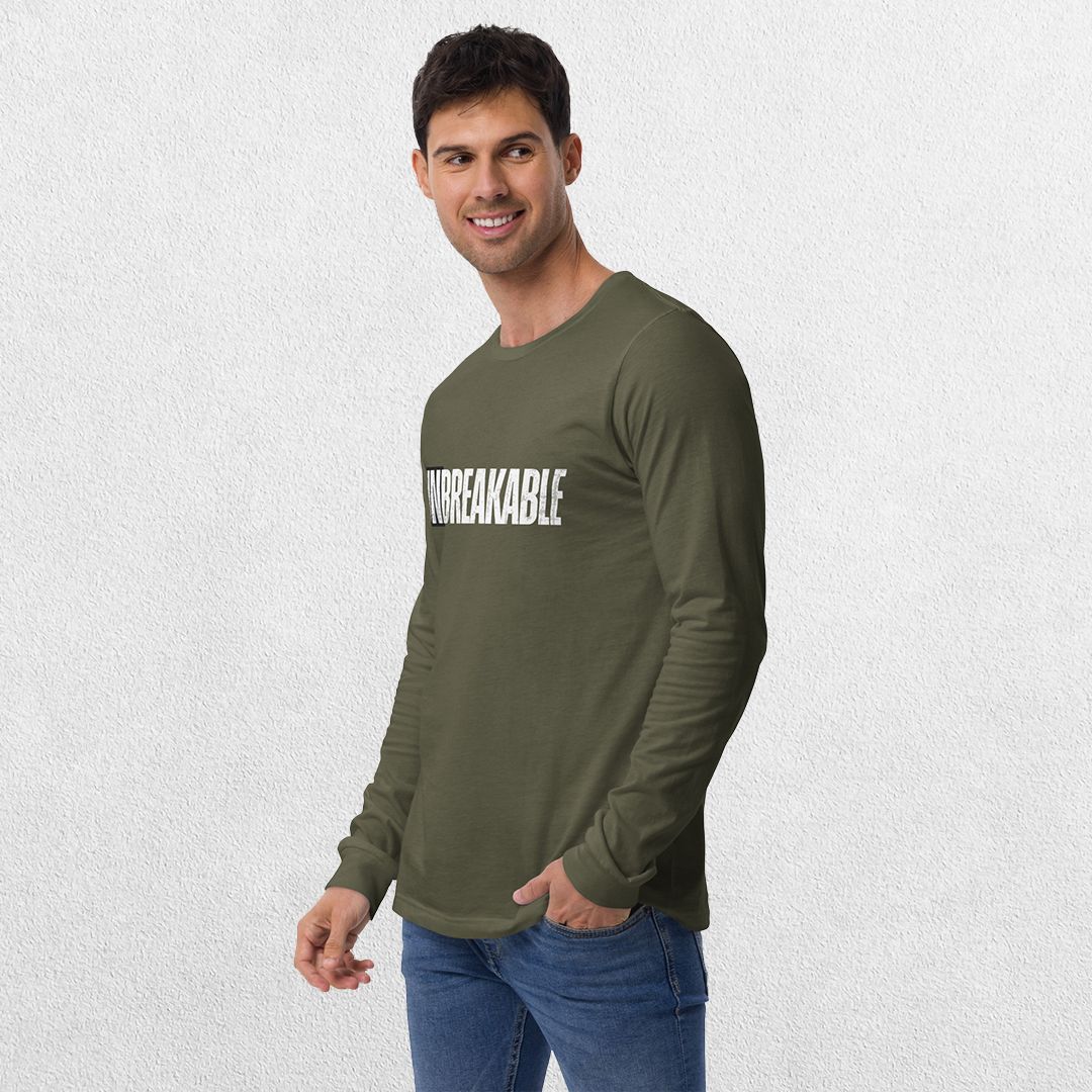 GPW Military Green Unbreakable Printed Long Sleeve Tee with empowering text design.