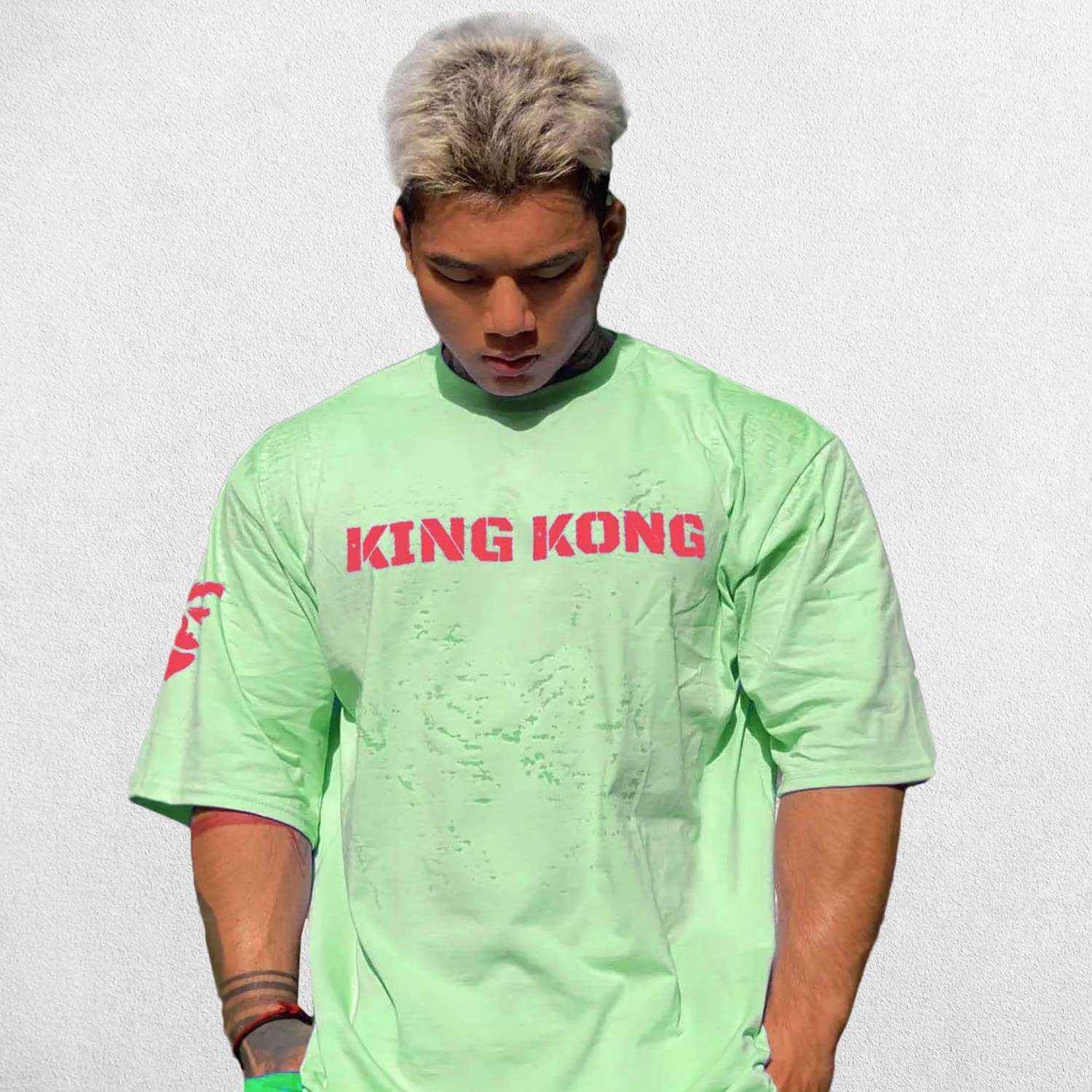 Front view of Grass Men's King Kong Print Cotton T-Shirt showing bold graphic.