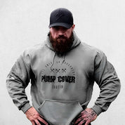 Gym Athlete wearing Gray Men's Oversized Gym Pullover Hoodie - Comfort and Cold Protection