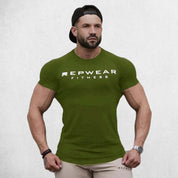 Front Pose of Model wearing Green Men’s Athletic Fit Gym T-Shirt – Breathable Cotton Workout Shirt for Training & Casual Wear