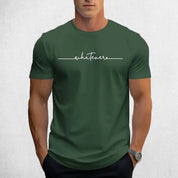 Front View of Model Wearing Green Men’s Letter Print Round Neck T-Shirt – Casual Breathable Summer Short-Sleeve Tee