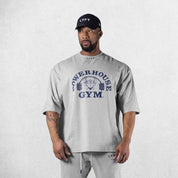 ront View of Model Wearing White Men's Casual Loose Oversized Cotton Printed T-shirt – Breathable & Stylish Workout Tee