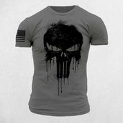 Front View of Grey Men's Oversized 3D Patriotic Skull T-Shirt
