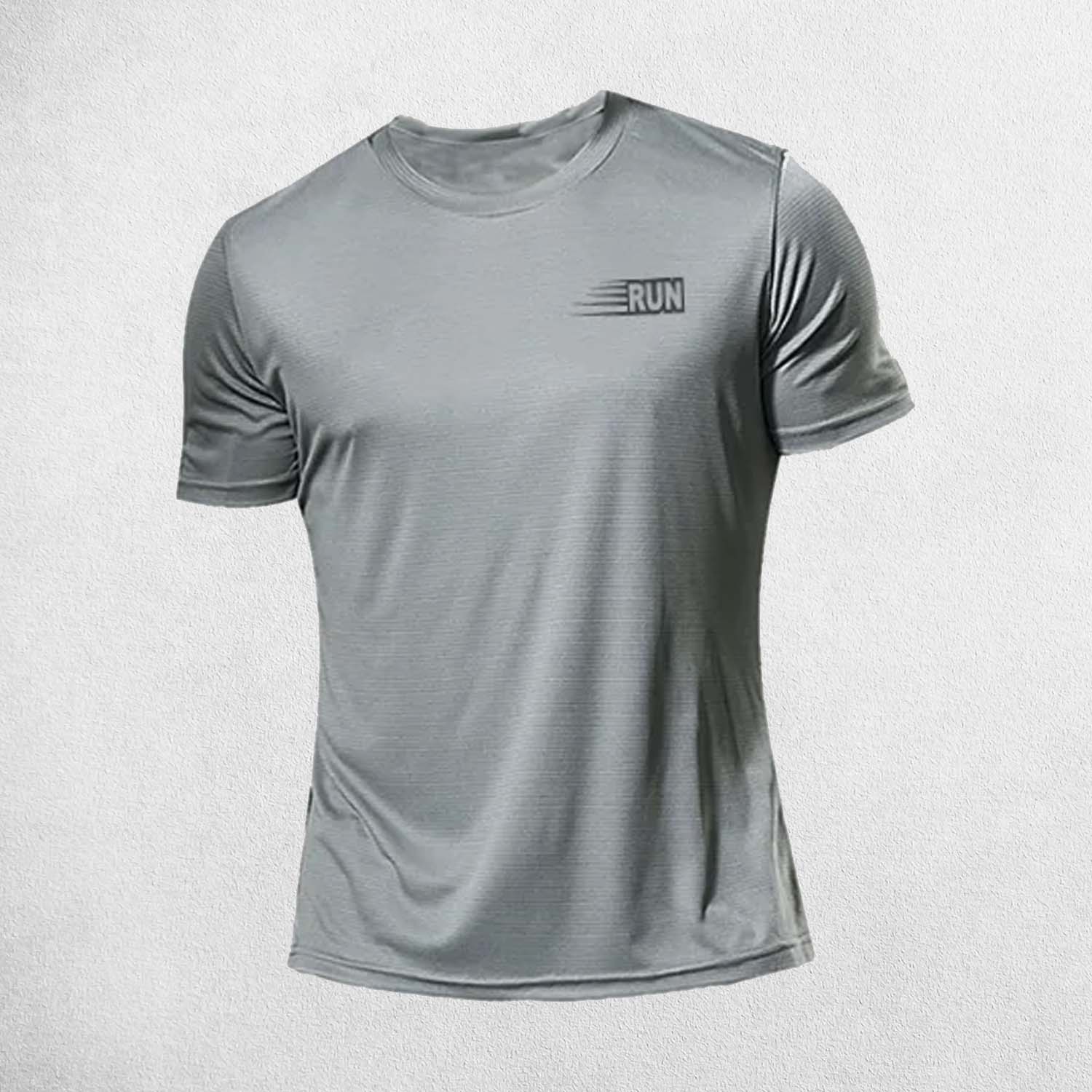 Front view of Grey Men's quick-dry compression sports T-shirt for gym and running